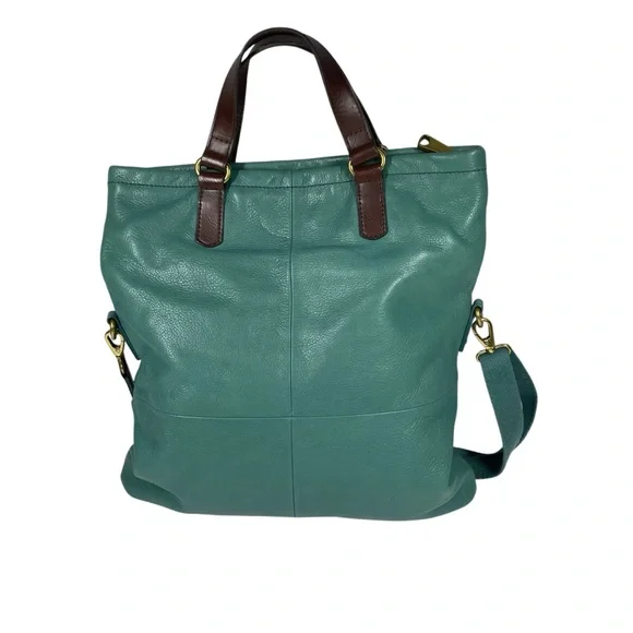 Fossil Fold Over Explorer Tote Bag Purse Teal Crossbody Handbag & Madison Wallet - Picture 3 of 10
